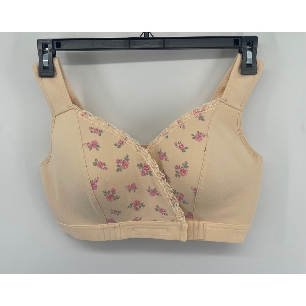 FionaBra Nursing Adjustable Bra XL Beige Pink Floral Lace Front Closure NEW